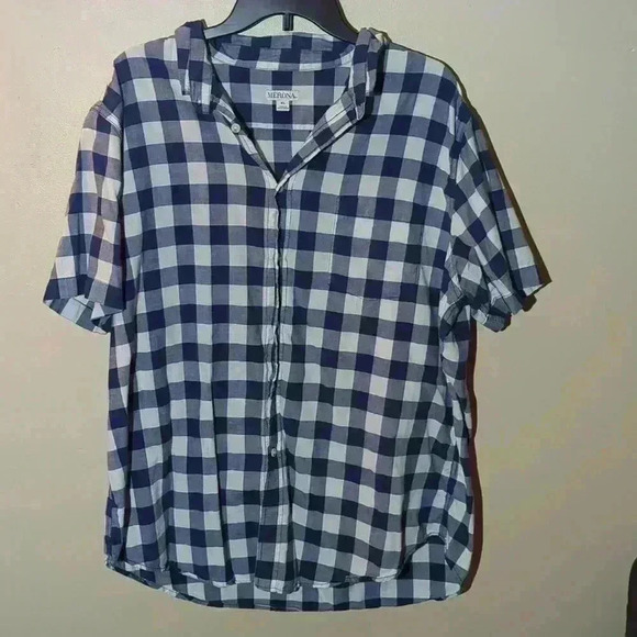 Merona, XL, blue and white button up tshirt - Picture 2 of 4
